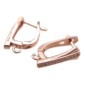copper Latchback Earrings paved zircon, rose gold, approx 10-16mm [FN14820]