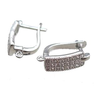 copper Latchback Earrings paved zircon, platinum plated, approx 10-16mm [FN14822]