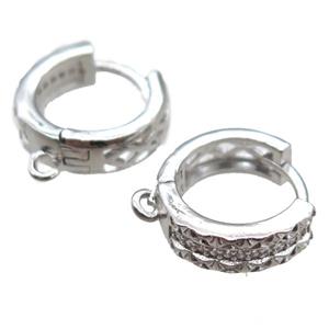 copper Hoop Earrings paved zircon, platinum plated, approx 14mm dia [FN14834]