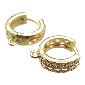 copper Hoop Earrings paved zircon, gold plated, approx 14mm dia [FN14835]