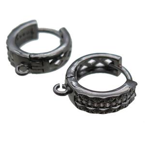 copper huggie Hoop Earrings paved zircon, black plated, approx 14mm dia [FN14837]