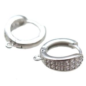 copper Hoop Earrings paved zircon, platinum plated, approx 16mm dia [FN14838]