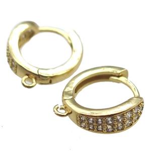 copper Hoop Earrings paved zircon, gold plated, approx 16mm dia [FN14839]