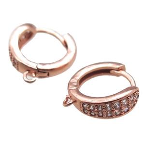 copper Hoop Earrings paved zircon, rose gold, approx 16mm dia [FN14840]