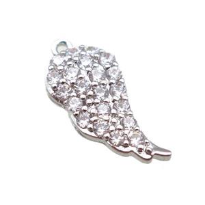 copper angel wings pendant paved zircon, platinum plated, approx 7-14mm [FN14843]