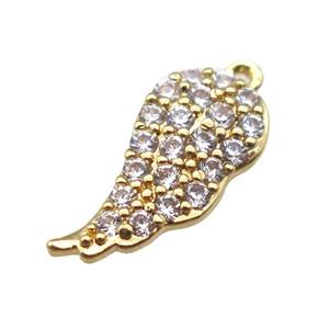 copper angel wings pendant paved zircon, gold plated, approx 7-14mm [FN14844]