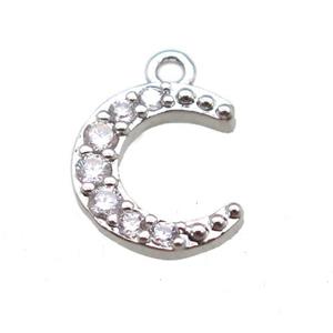 copper moon pendant paved zircon, platinum plated, approx 10-11mm [FN14846]