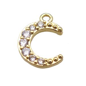 copper moon pendant paved zircon, gold plated, approx 10-11mm [FN14847]