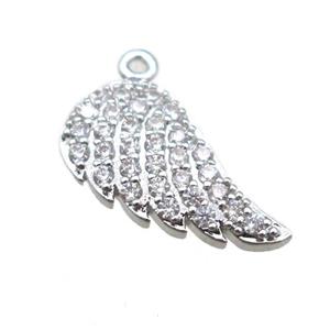 copper angel wings pendant paved zircon, platinum plated, approx 9-15mm [FN14849]