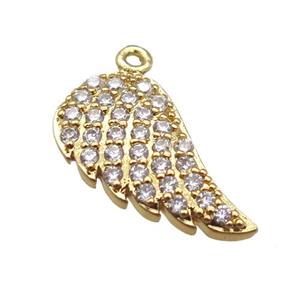 copper angel wings pendant paved zircon, gold plated, approx 9-15mm [FN14850]