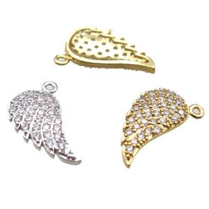 copper angel wings pendant paved zircon, mix color, approx 9-15mm [FN14851]
