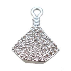 copper fan pendant paved zircon, platinum plated, approx 12-18mm [FN14852]
