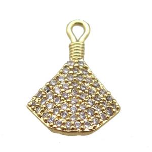 copper fan pendant paved zircon, gold plated, approx 12-18mm [FN14853]