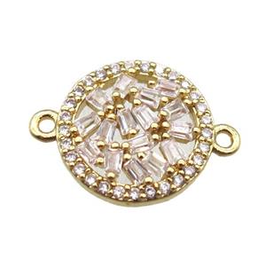 copper circle connector paved zircon, gold plated, approx 12mm dia [FN14856]