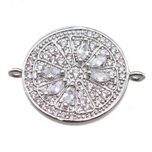 copper circle connector paved zircon, platinum plated, approx 20mm dia [FN14858]