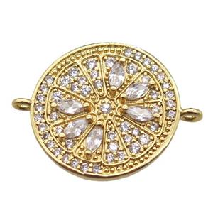 copper circle connector paved zircon, gold plated, approx 20mm dia [FN14859]