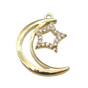 copper moon pendant paved zircon, star, gold plated, approx 14-17mm [FN14861]