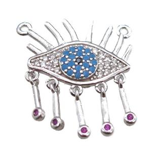 copper eye pendant paved zircon with 2loops, platinum plated, approx 20-22mm [FN14862]