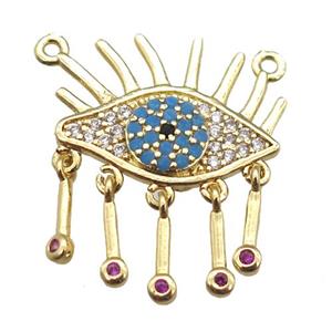 copper eye pendant paved zircon with 2loops, gold plated, approx 20-22mm [FN14863]