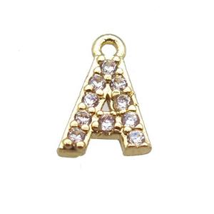 copper letter-A pendant paved zircon, gold plated, approx 5-8mm [FN14864]