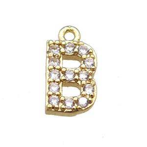 copper letter-B pendant paved zircon, gold plated, approx 5-8mm [FN14865]
