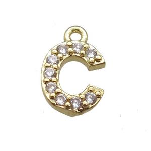 copper letter-C pendant paved zircon, gold plated, approx 5-8mm [FN14866]