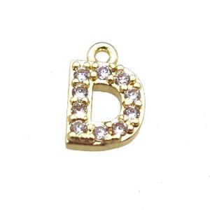 copper letter-D pendant paved zircon, gold plated, approx 5-8mm [FN14867]