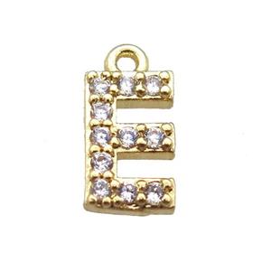 copper letter-E pendant paved zircon, gold plated, approx 5-8mm [FN14868]