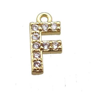 copper letter-F pendant paved zircon, gold plated, approx 5-8mm [FN14869]