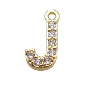 copper letter-J pendant paved zircon, gold plated, approx 5-8mm [FN14873]