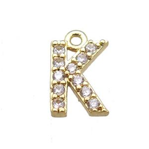 copper letter-K pendant paved zircon, gold plated, approx 5-8mm [FN14874]