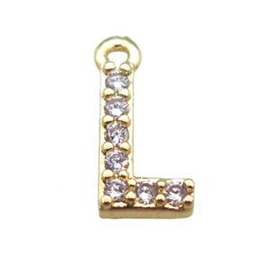 copper letter-L pendant paved zircon, gold plated, approx 5-8mm [FN14875]