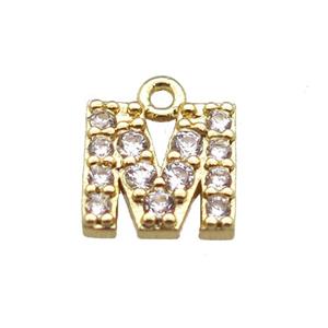 copper letter-M pendant paved zircon, gold plated, approx 5-8mm [FN14876]