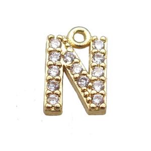 copper letter-N pendant paved zircon, gold plated, approx 5-8mm [FN14877]