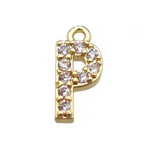 copper letter-P pendant paved zircon, gold plated, approx 5-8mm [FN14879]