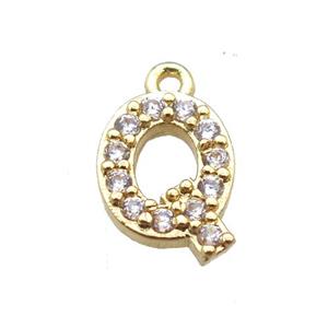 copper letter-Q pendant paved zircon, gold plated, approx 5-8mm [FN14880]