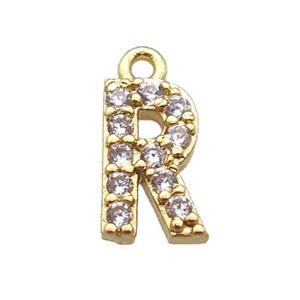 copper letter-R pendant paved zircon, gold plated, approx 5-8mm [FN14881]