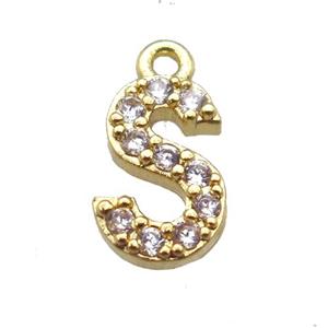 copper letter-S pendant paved zircon, gold plated, approx 5-8mm [FN14882]