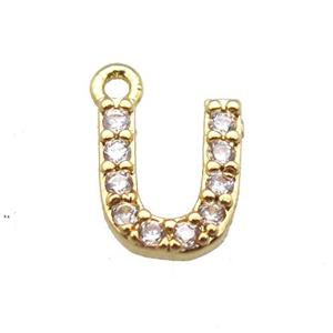 copper letter-U pendant paved zircon, gold plated, approx 5-8mm [FN14884]