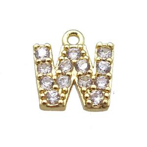 copper letter-W pendant paved zircon, gold plated, approx 5-8mm [FN14886]