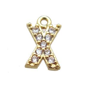 copper letter-X pendant paved zircon, gold plated, approx 5-8mm [FN14887]