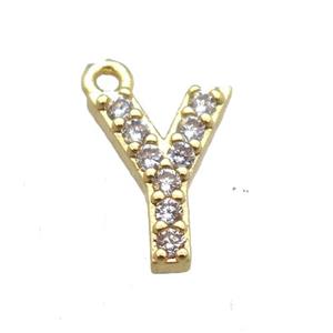 copper letter-Y pendant paved zircon, gold plated, approx 5-8mm [FN14888]