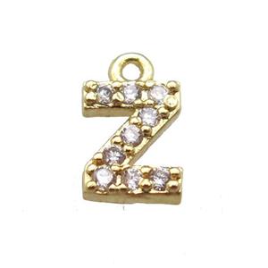 copper letter-Z pendant paved zircon, gold plated, approx 5-8mm [FN14889]
