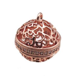 copper cage pendant paved zircon, rose gold, approx 13mm dia [FN14893]