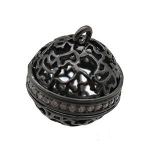 copper cage pendant paved zircon, black plated, approx 13mm dia [FN14894]
