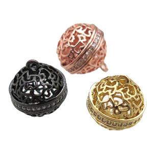 copper bell cage pendant paved zircon, mixed color, approx 13mm dia [FN14895]