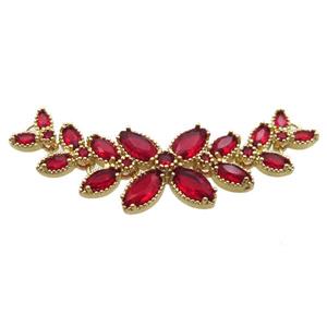 copper flower pendant paved ruby zircon, gold plated, approx 15-50mm [FN14896]