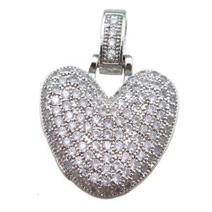 copper letter-V pendant paved zircon, platinum plated, approx 14-20mm [FN14920]