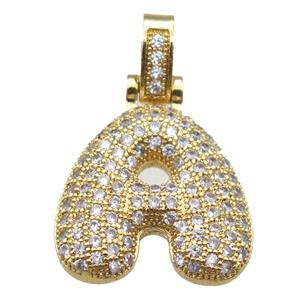 copper letter-A pendant paved zircon, gold plated, approx 14-20mm [FN14926]