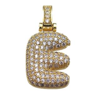 copper letter-E pendant paved zircon, gold plated, approx 14-20mm [FN14930]